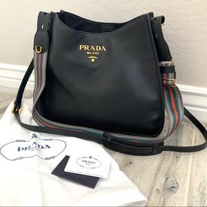 Prada Large Daino Black Leather Hobo Shoulder Bag